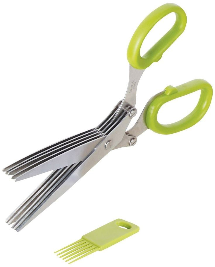 Herb Scissors with 5 Blades & Cleaning Kit, Stainless Steel Kitchen Shears for Herbs, Lettuce, Cilantro, Dishwasher Safe, Soft-Grip Handle