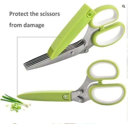 Herb Scissors with 5 Blades & Cleaning Kit, Stainless Steel Kitchen Shears for Herbs, Lettuce, Cilantro, Dishwasher Safe, Soft-Grip Handle