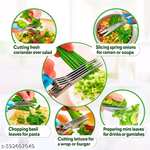 Herb Scissors with 5 Blades & Cleaning Kit, Stainless Steel Kitchen Shears for Herbs, Lettuce, Cilantro, Dishwasher Safe, Soft-Grip Handle