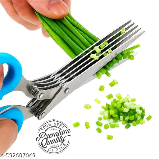 Herb Scissors with 5 Blades & Cleaning Kit, Stainless Steel Kitchen Shears for Herbs, Lettuce, Cilantro, Dishwasher Safe, Soft-Grip Handle
